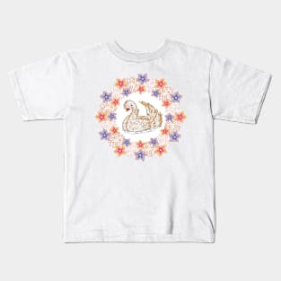 Gold Swan with Flowers Kids T-Shirt